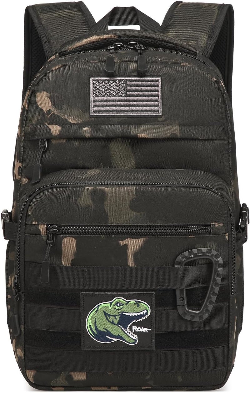 SunForMorning Kids Tactical Backpack Army Molle Bookbag Military Boys Backpack for School, Outdoor, Camping (Includes 2 Patches+1Carabiner), Black CM - Image 1